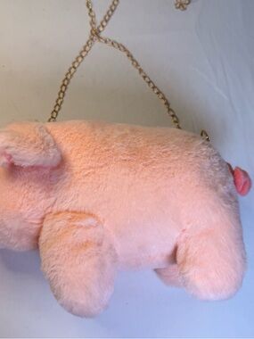 Pink Plush Crossbody Bag with Gold Chain Strap